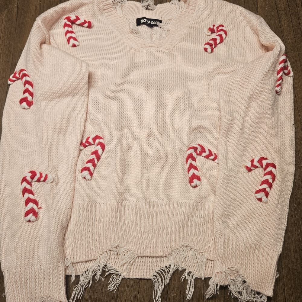 Nova Kids Pink Holiday Sweater with Candy Cane Accents